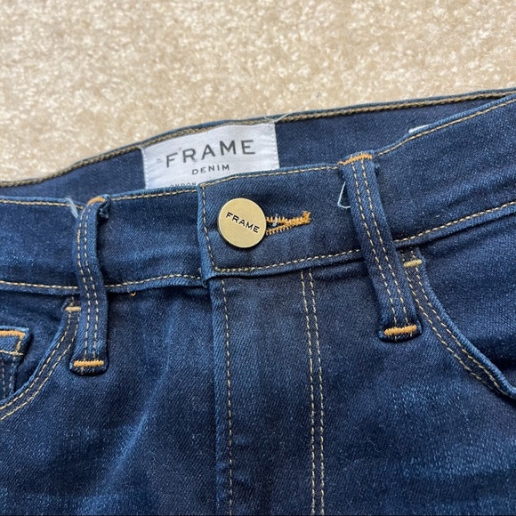 Frame Denim Le Skinny De Jeanne Frayed Sweetheart Hem Womens 24 Longstreet Blue - Picture 10 of 12